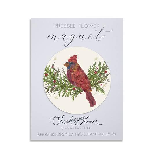 Cardinal, Pressed Flower Magnet