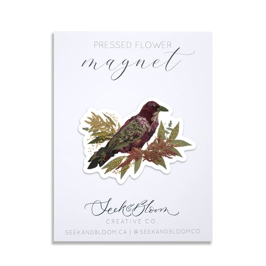 Crow, Pressed Flower Art, 3" Magnet