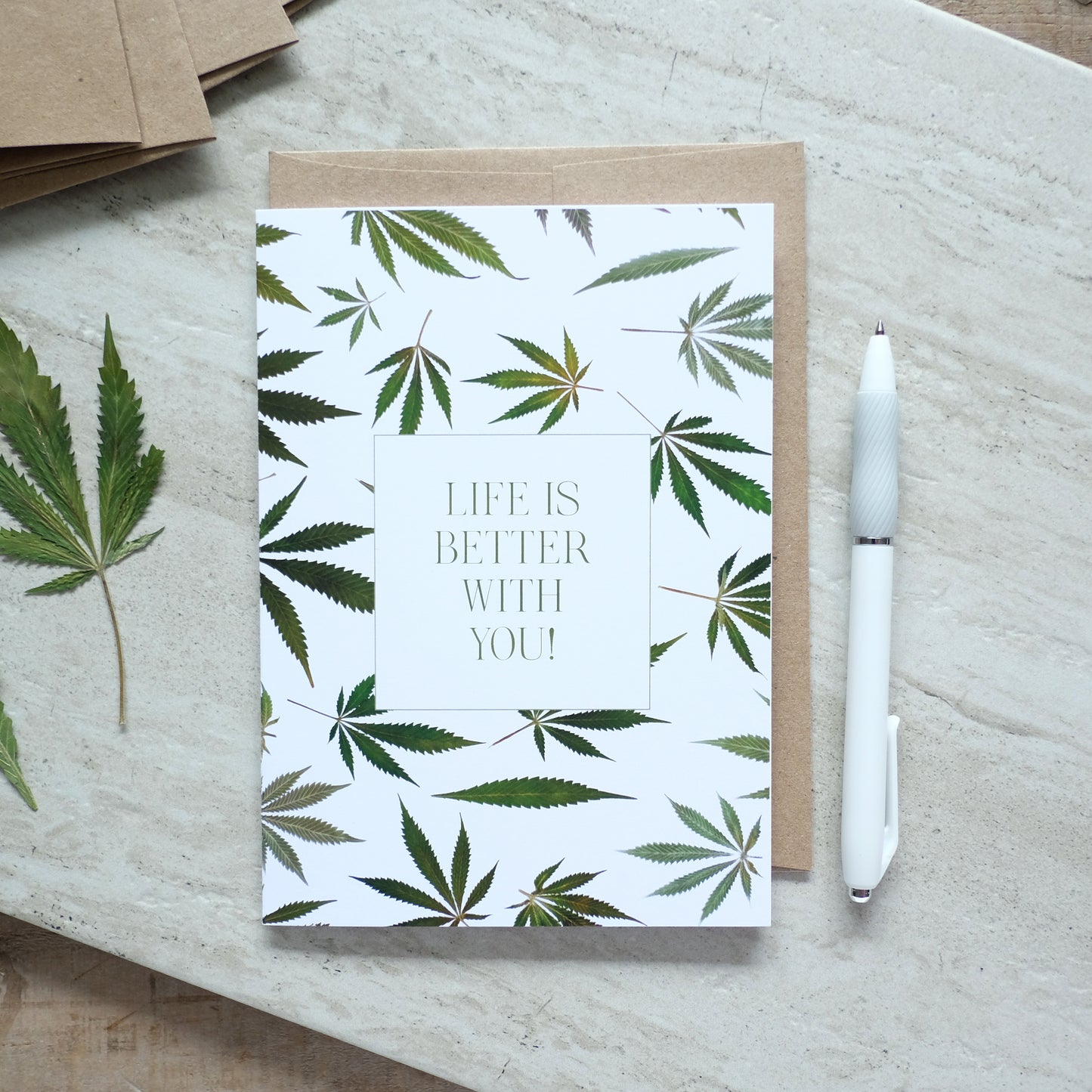 Cannabis Leaf, Life is Better With You, Large Card