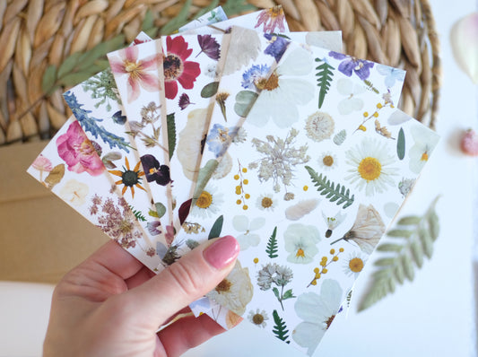 Mixed Pack, Floral Collage, Pressed Flower, Note Card Set