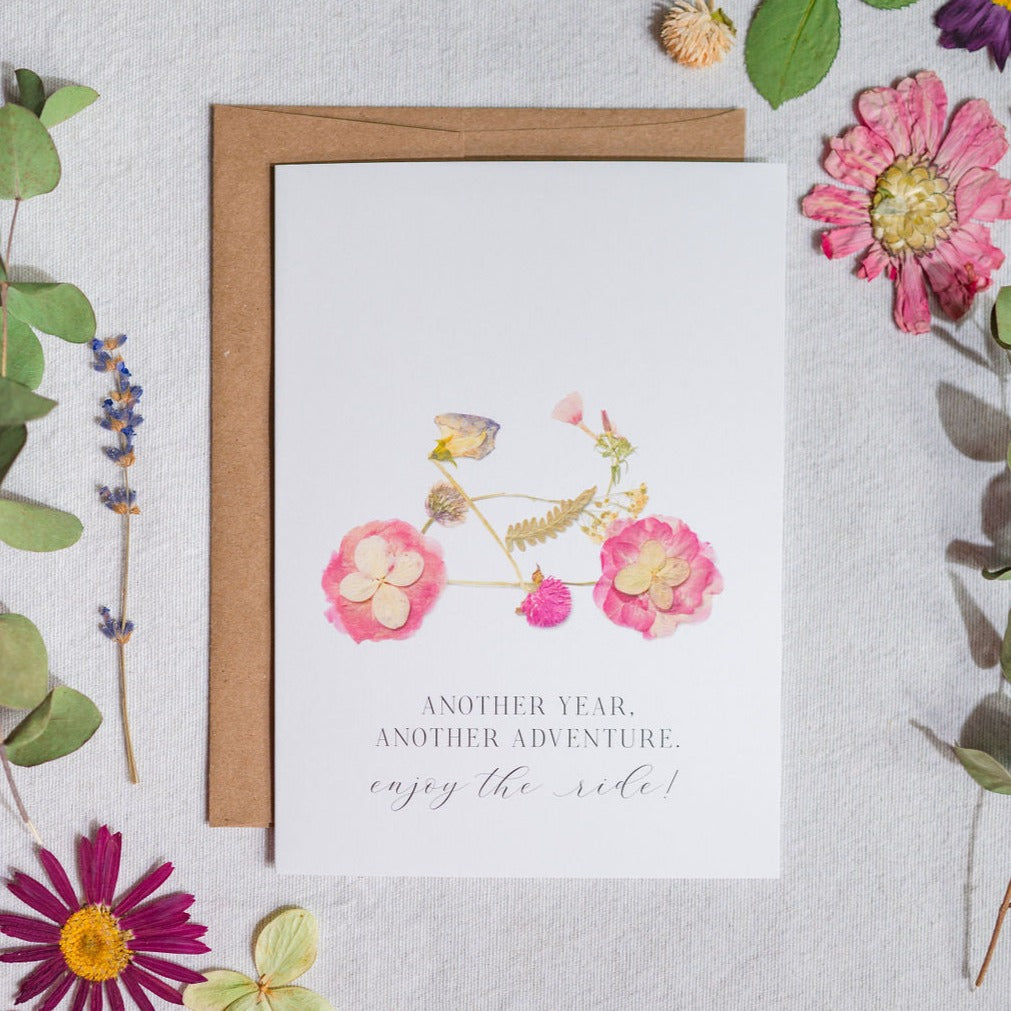 Bike, Life is an Adventure, Enjoy The Ride, Flower Bike, Large Card