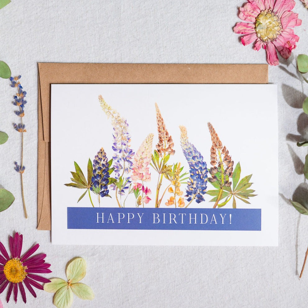 Happy Birthday Wild Lupins, Large Card