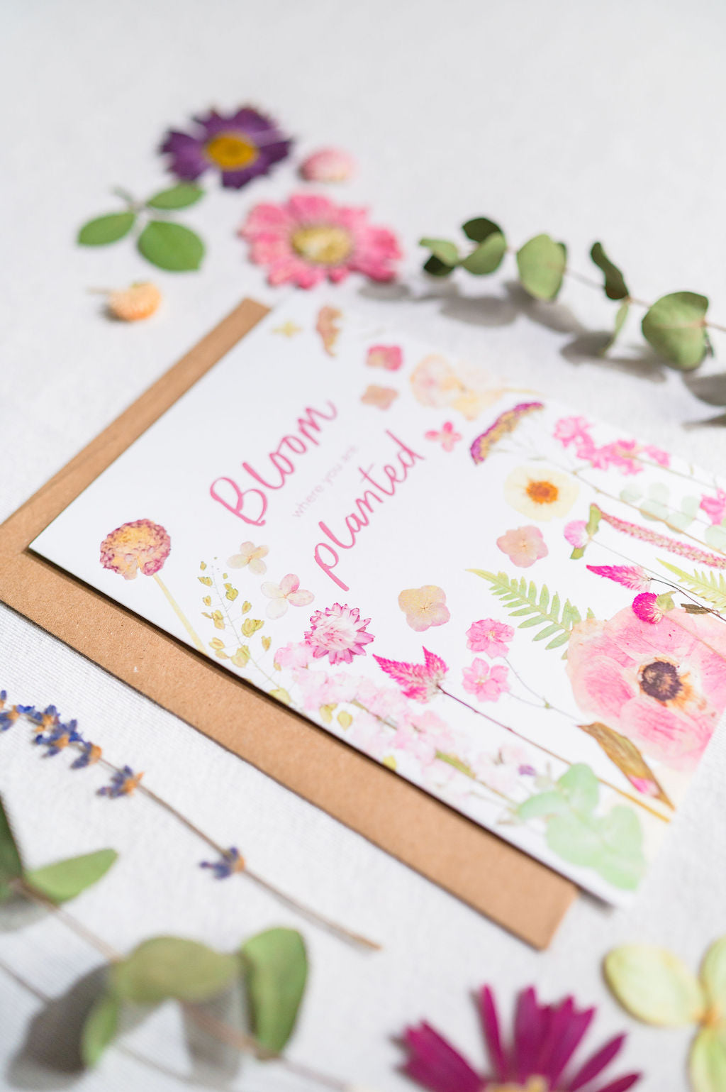Bloom Where You Are Planted, Pink Garden of Flowers, Everyday Encouragement, Greeting Card