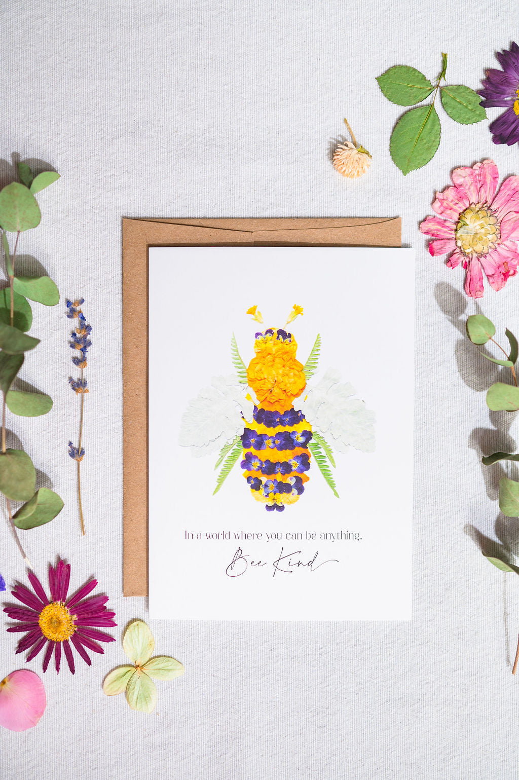 Bee Kind, Pressed Flower Bee, Everyday Encouragement, Greeting Card