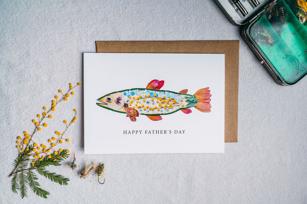 Father's Day Fish, Pressed Flower Trout, Happy Father's Day Card