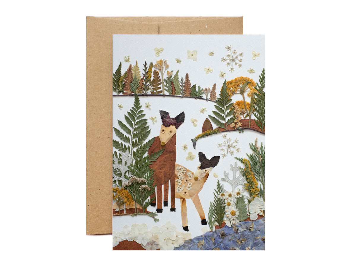Deer Folk Art Winter Scenery, Card