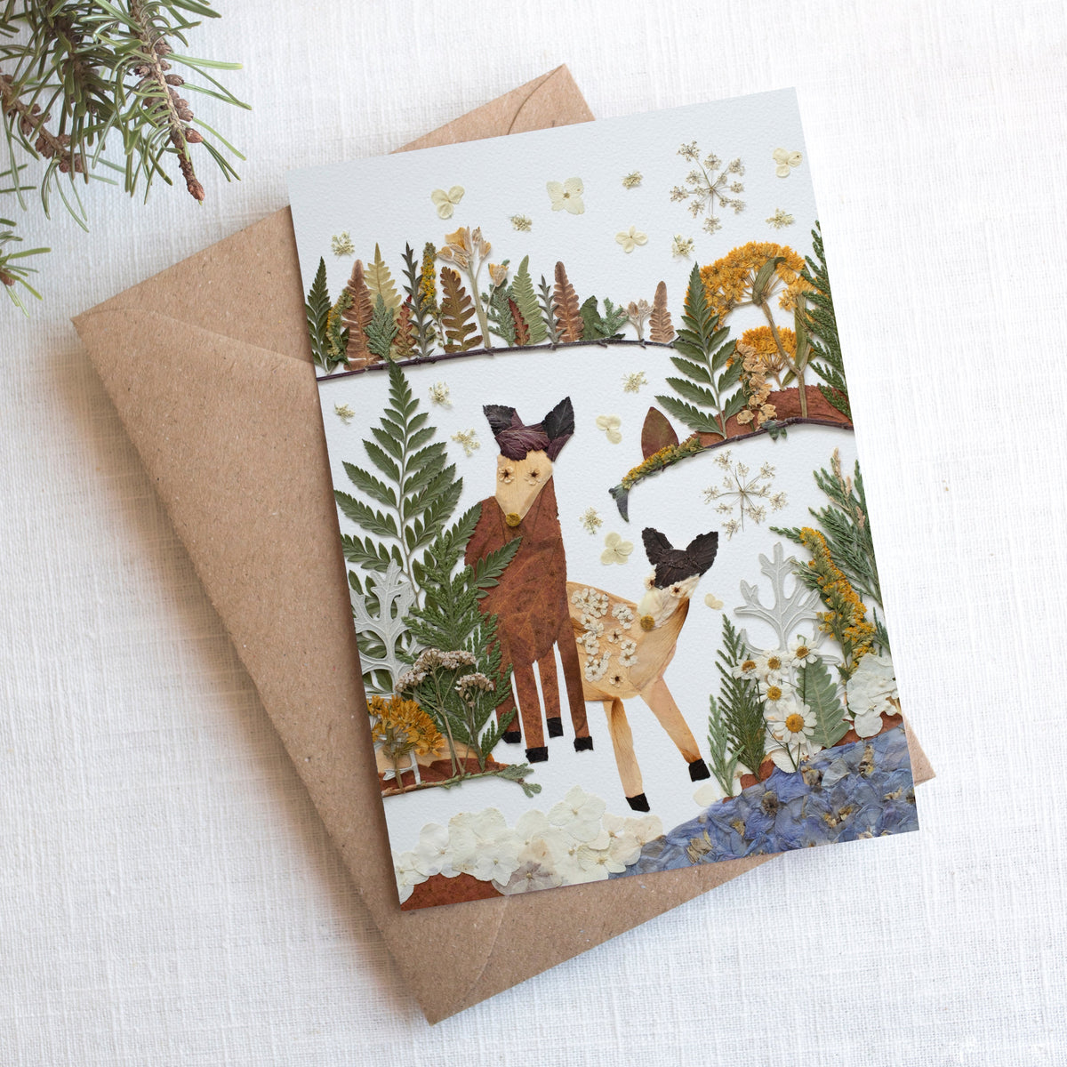 Deer Folk Art Winter Scenery, Card