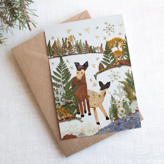 Deer Folk Art Winter Scenery, Card