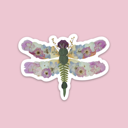 Dragonfly Pressed Flowers, Sticker 3"