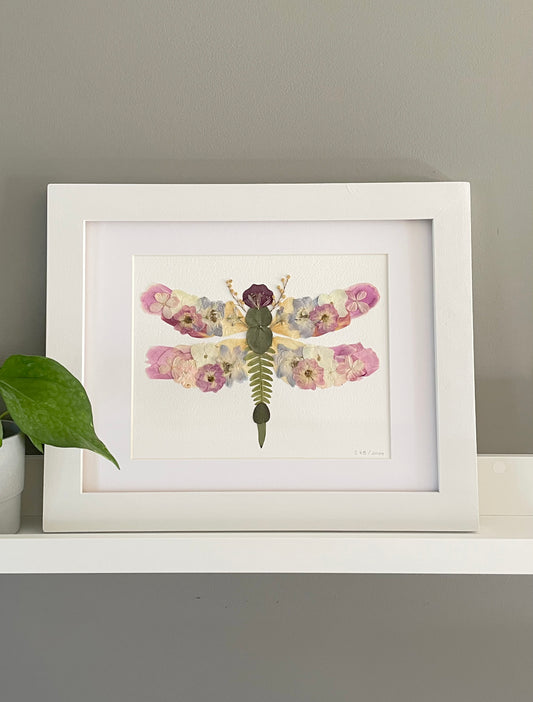 Dragonfly, Pressed Flower Original Artwork- 8x10" Framed