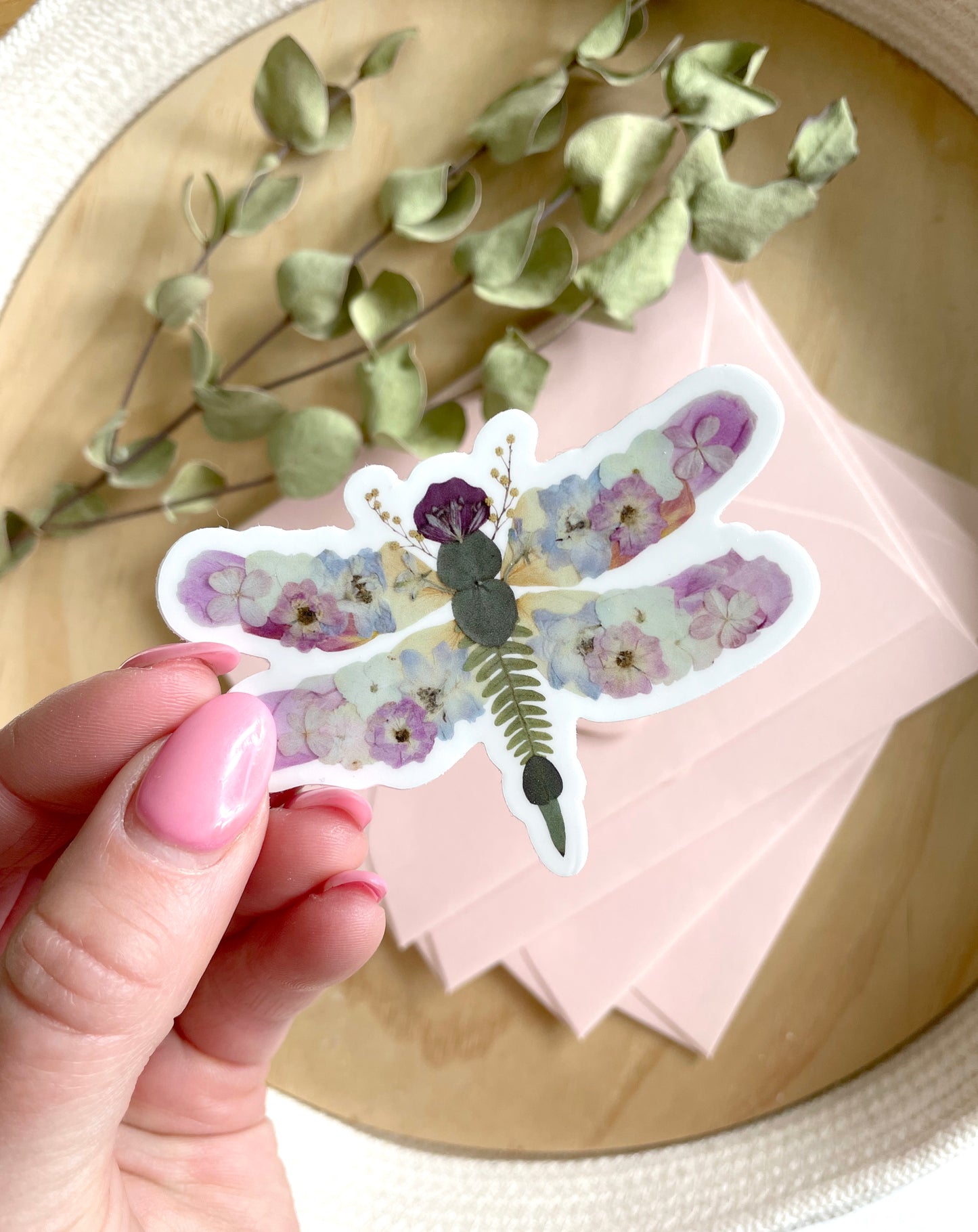 Dragonfly Pressed Flowers, Sticker 3"