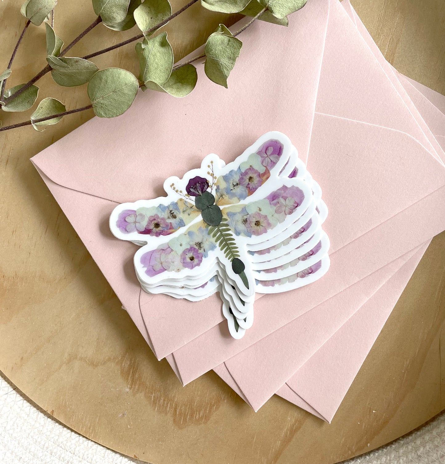 Dragonfly Pressed Flowers, Sticker 3"