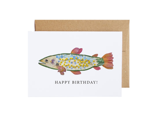 Happy Birthday Fish, Pressed Flower Trout, Card
