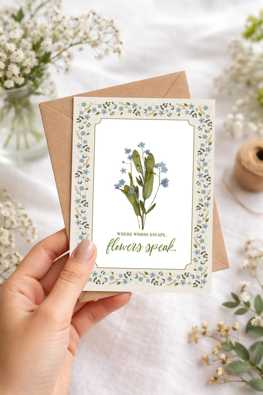 Forget me not, Where Words Escape, Flowers Speak, Card