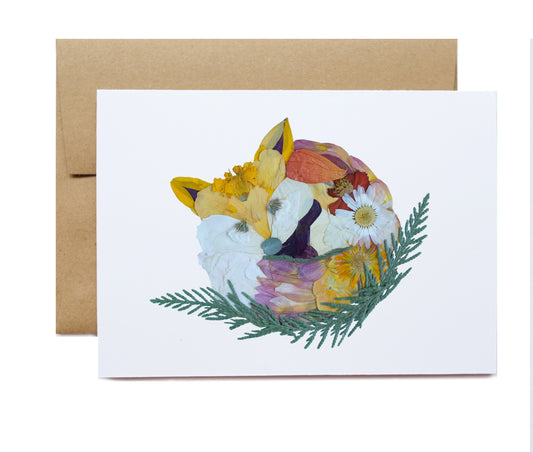 Fox, Sleeping pressed flower fox blank, Large Card