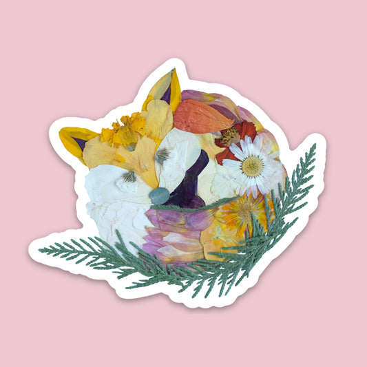 Fox Pressed Flowers, Sticker 3"
