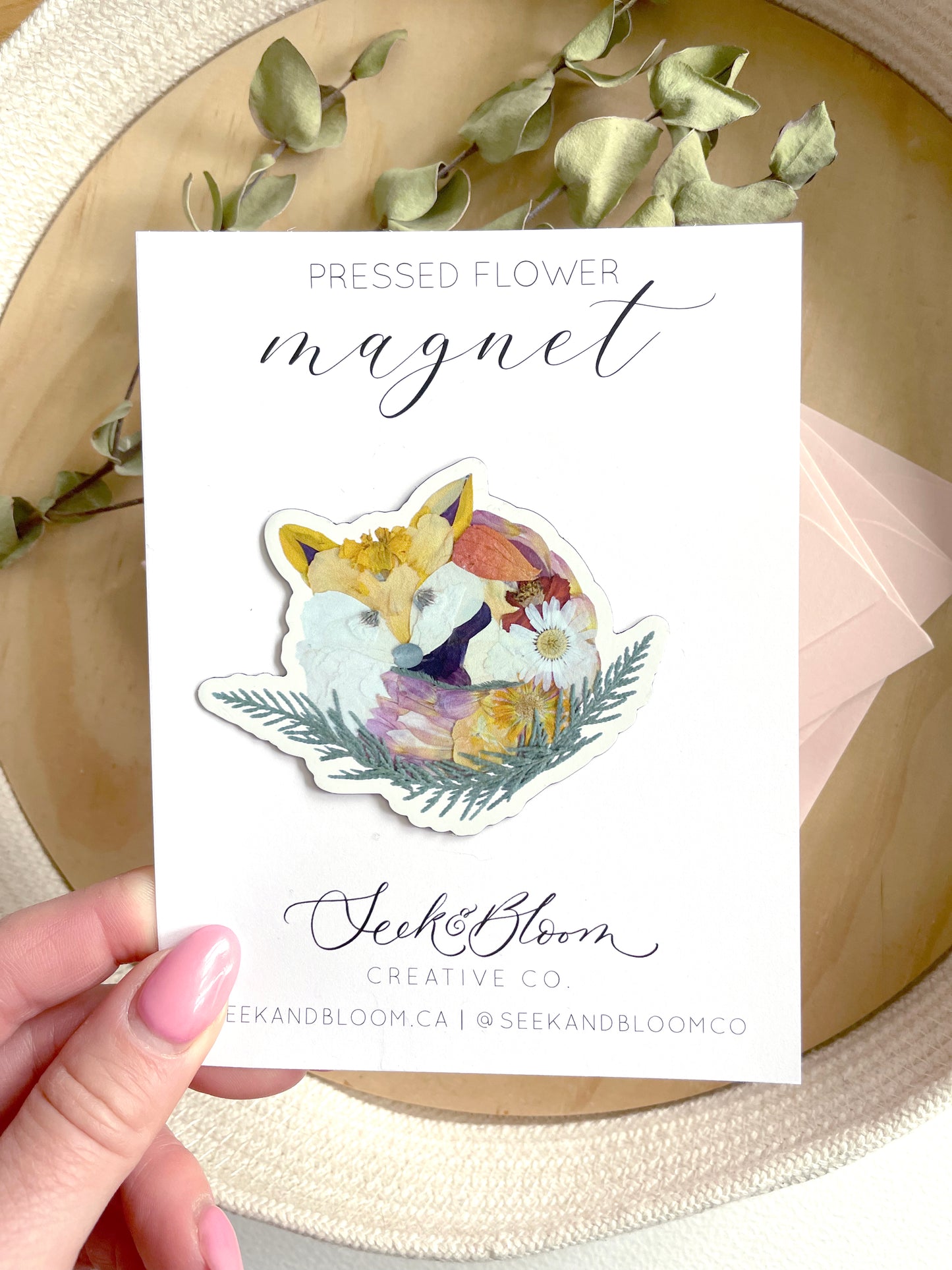 Fox, Pressed Flower Art, 3" Magnet