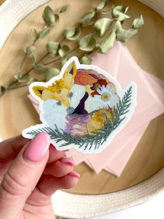 Fox Pressed Flowers, Sticker 3"