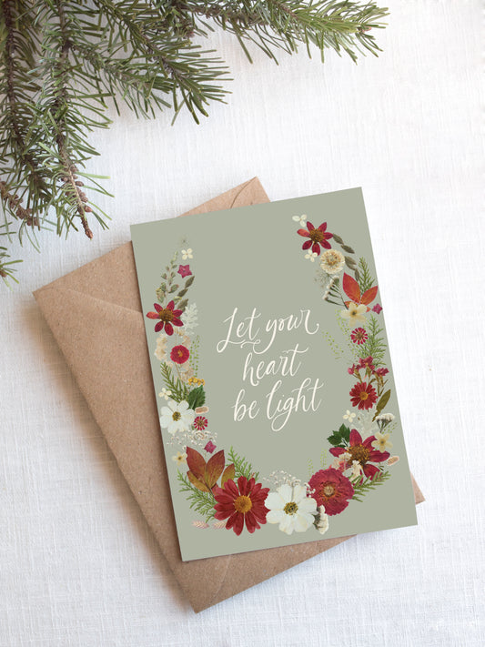 Wreath, Let Your Heart Be Light, Card 5x7