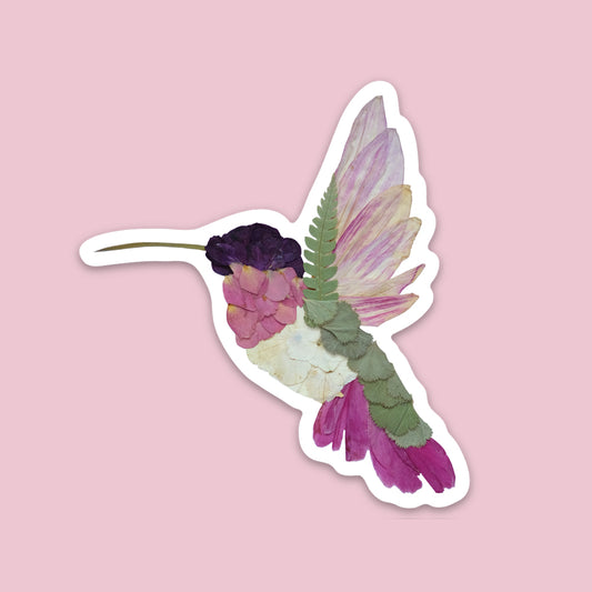 Hummingbird Pressed Flowers, Sticker 3"