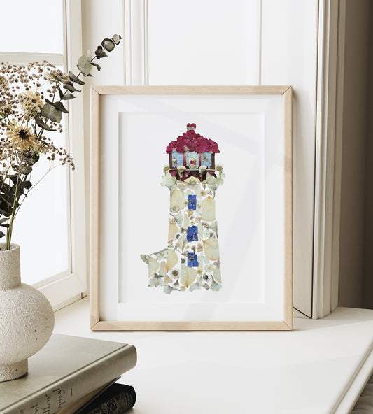 Lighthouse, Peggy's Cove, Pressed Flower 8x10 Art Print