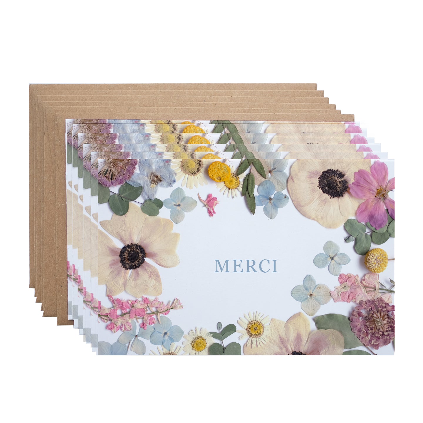 Merci, Flower Border, Note Card Set  French