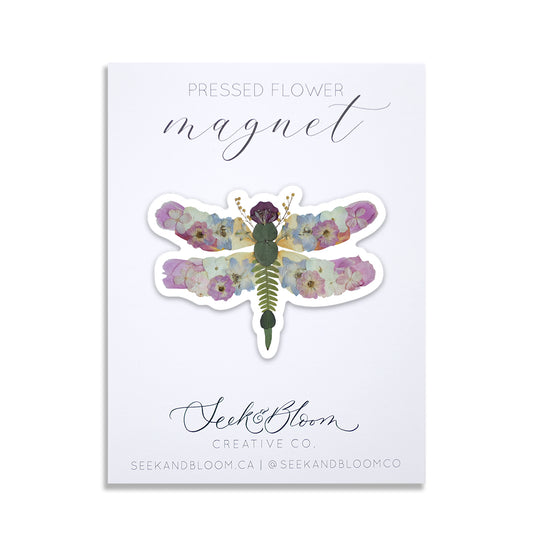 Dragonfly, Pressed Flower Art, 3" Magnet