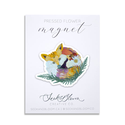 Fox, Pressed Flower Art, 3" Magnet