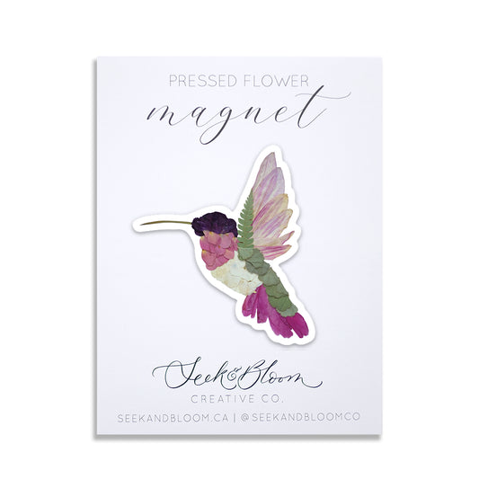 Hummingbird, Pressed Flower Art, 3" Magnet