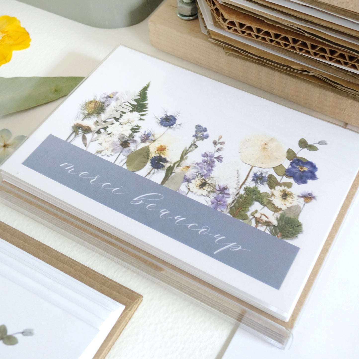 Merci Beaucoup, Blue Flower Garden, Note Card Set French