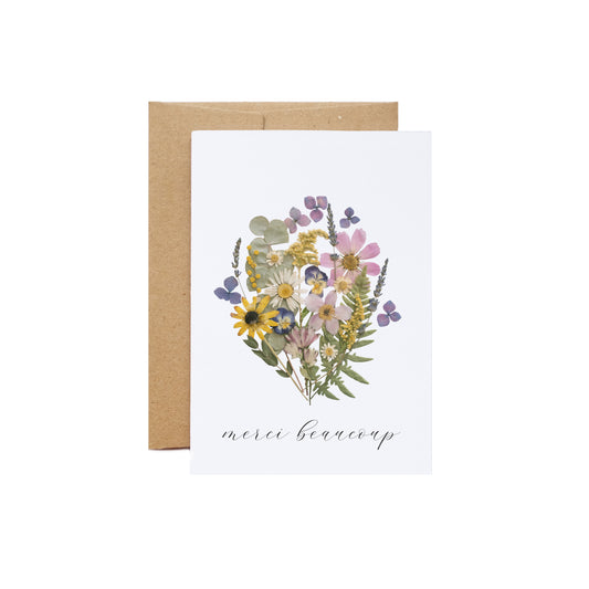 Merci Beaucoup, Pressed Flower Bouquet, Large Card French