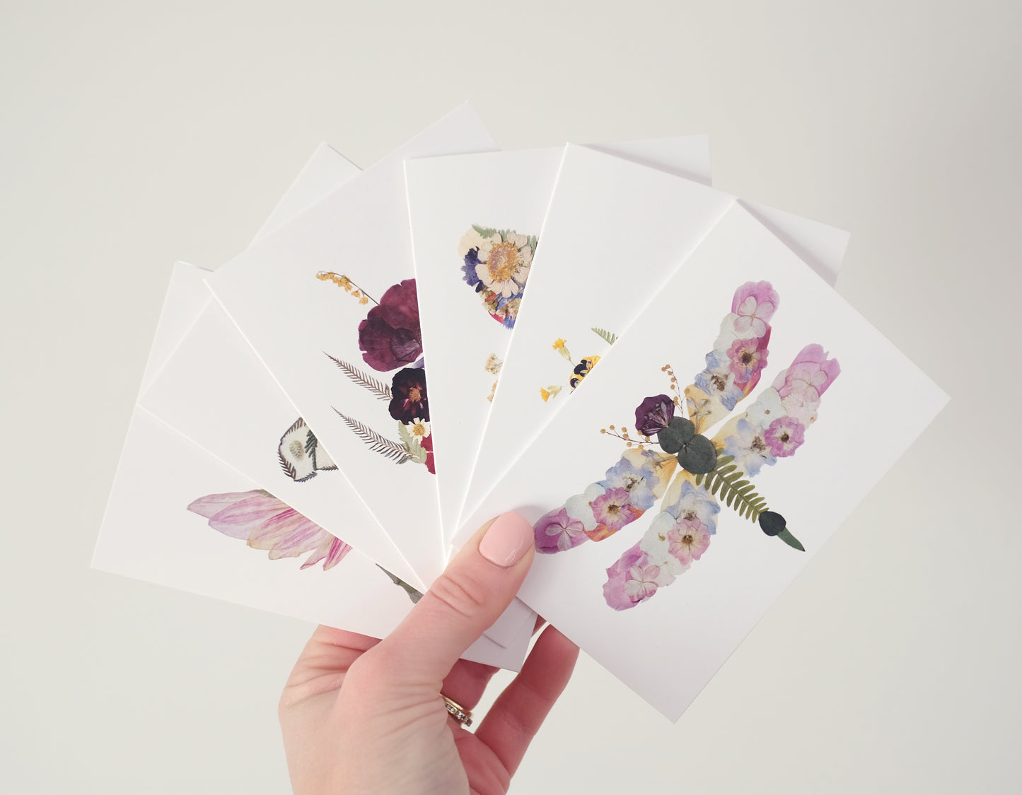 Mixed Pack, Garden Pollinator Friends, Pressed Flower, Note Card Set