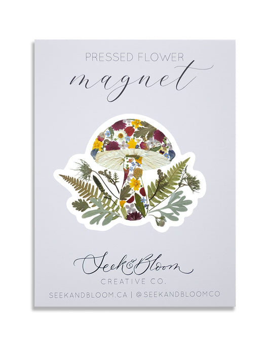 Mushroom, Pressed Flower Art Magnet