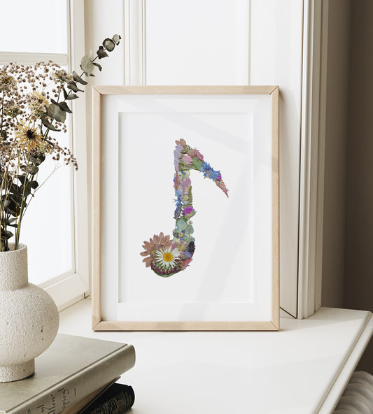 Music Note, Pressed Flower Art Print