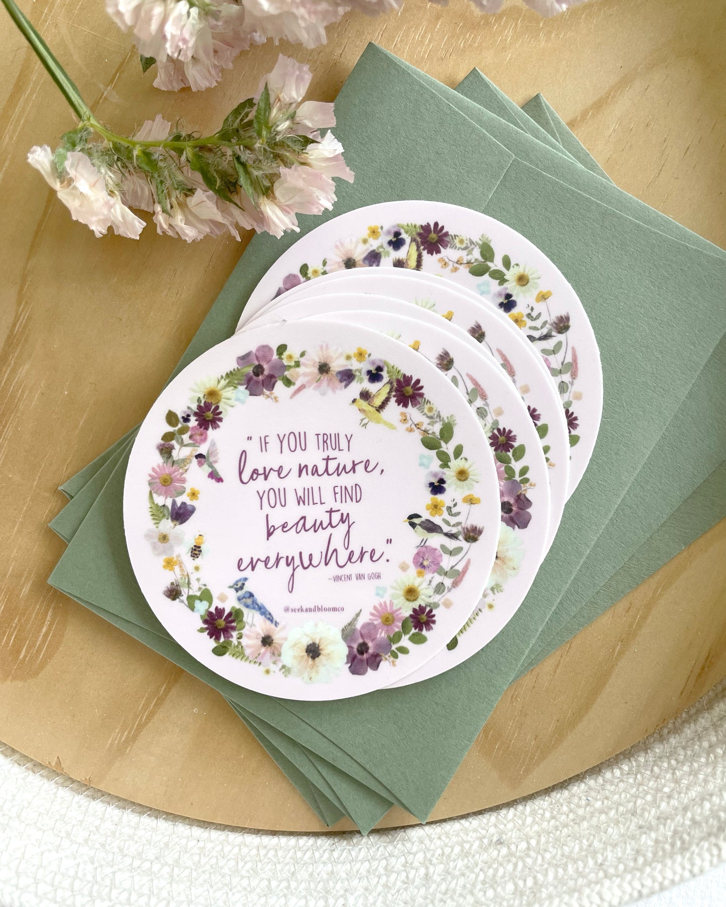Nature Quote Pressed Flowers, Sticker 3"