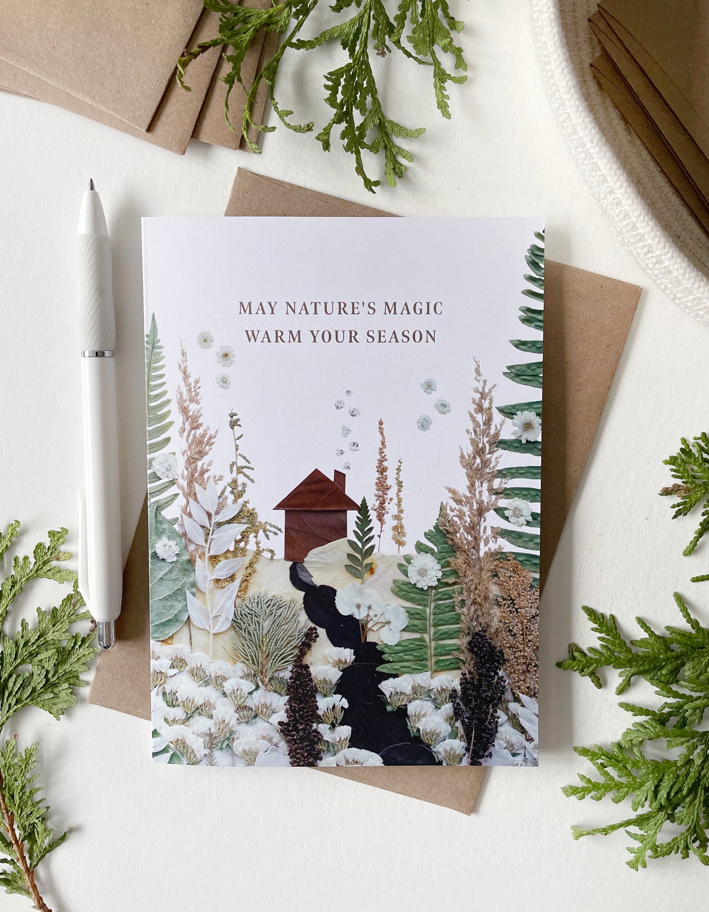 Large Holiday Card, 5x7 - Winter Cabin, May Nature's Magic Warm Your Season