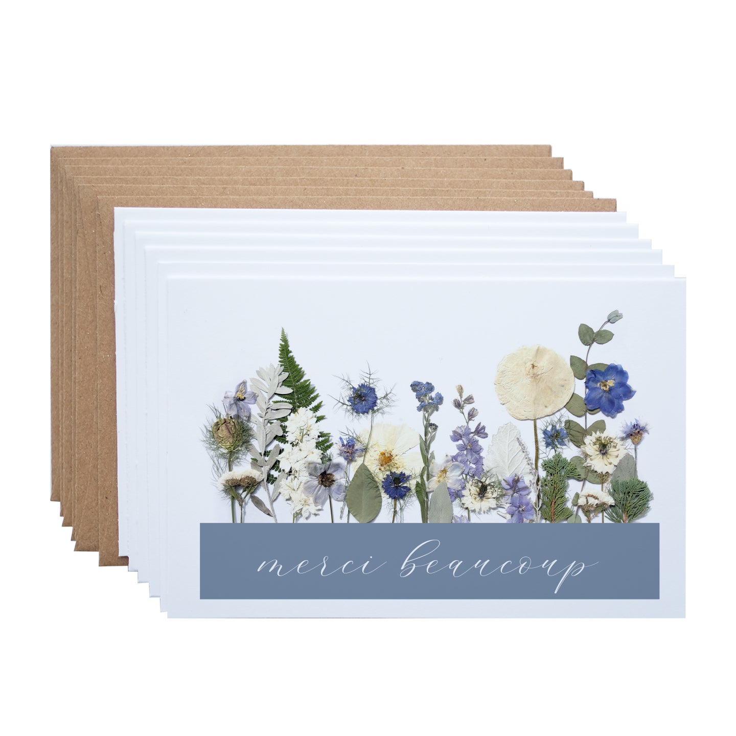 Merci Beaucoup, Blue Flower Garden, Note Card Set French