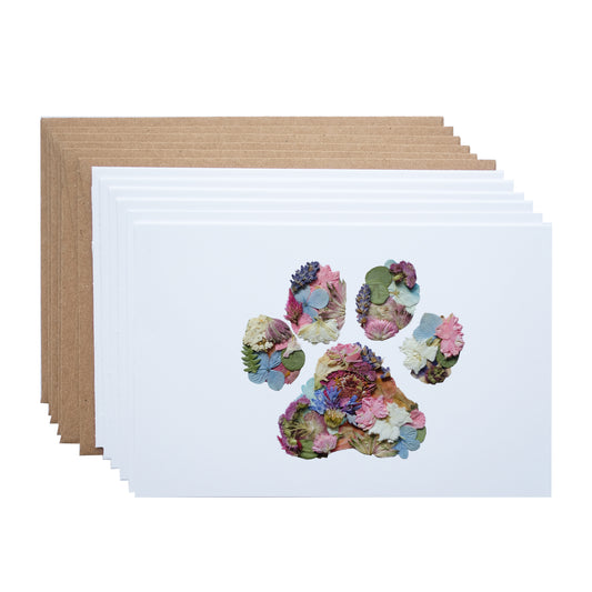Pet Paw Print, Pressed Flower, Note Card Set