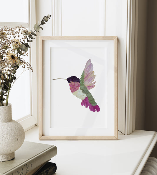 Hummingbird, Pressed Flower 8x10 Art Print