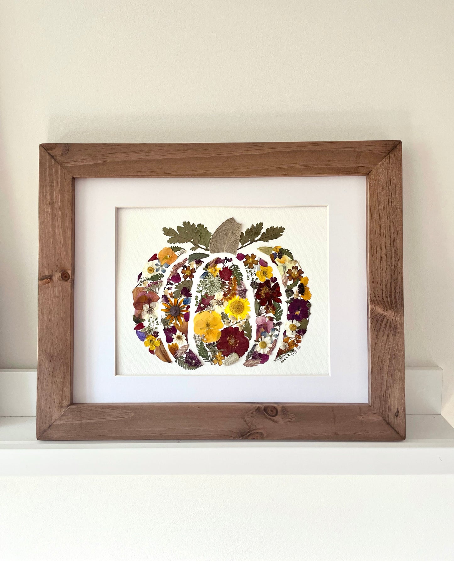 Pumpkin - Original Pressed Flower Artwork Framed