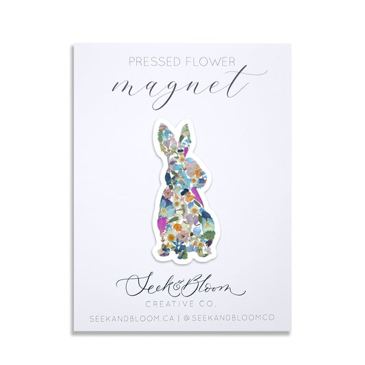 Rabbit, Pressed Flower Art, 3" Magnet