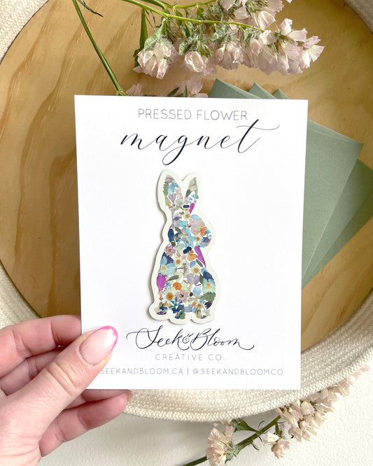 Rabbit, Pressed Flower Art, 3" Magnet