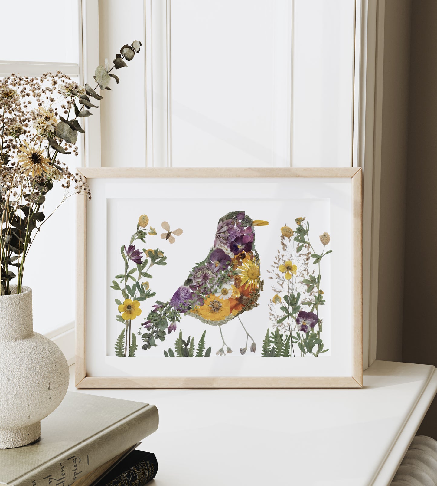 Robin Bird, Pressed Flower Art Print