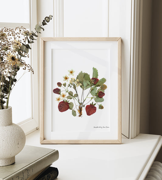 Strawberry Plant - Pressed Flower Print