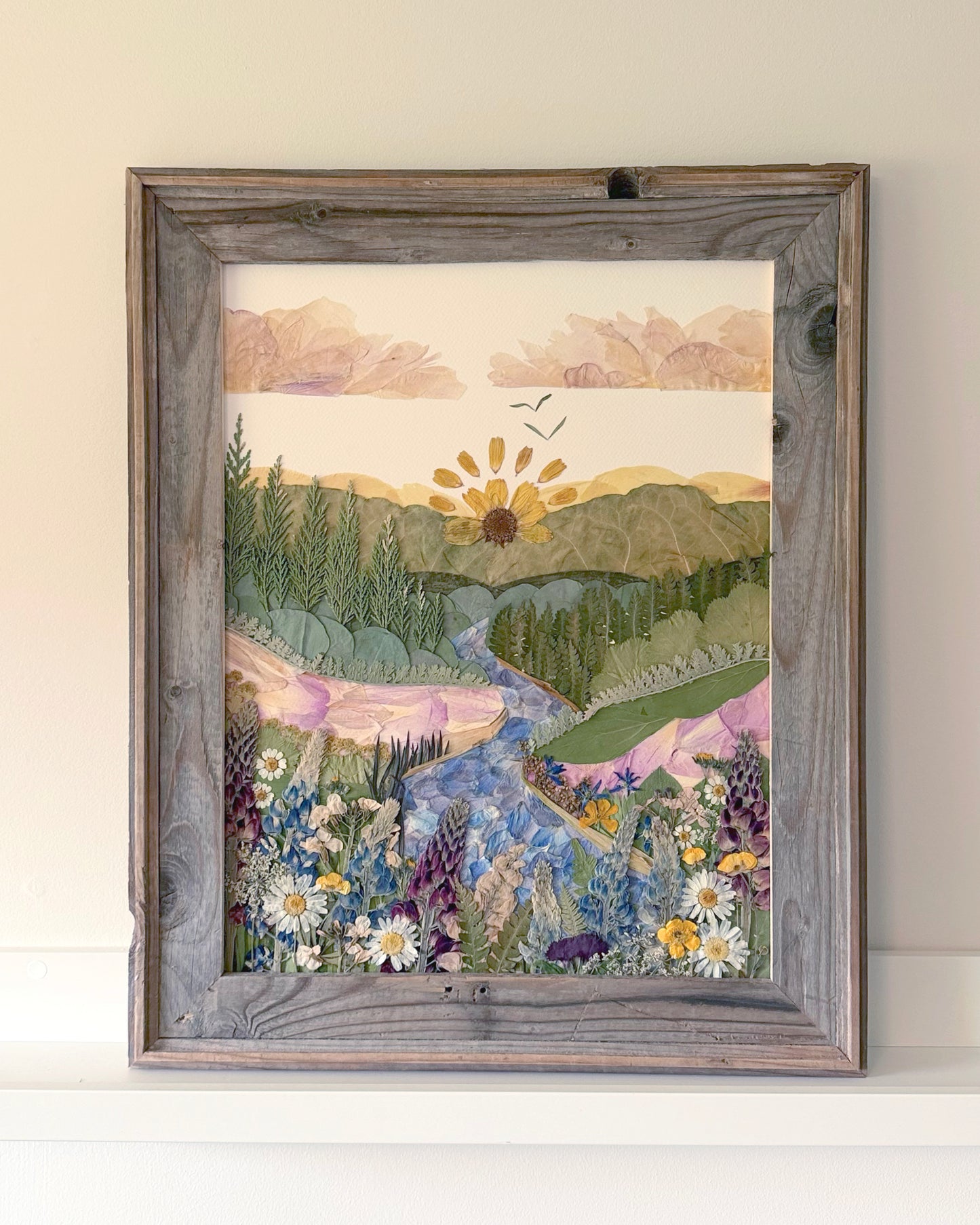 Wild Valley Landscape  - Original Pressed Flower Artwork Framed