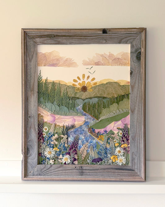 Wild Valley Landscape  - Original Pressed Flower Artwork Framed