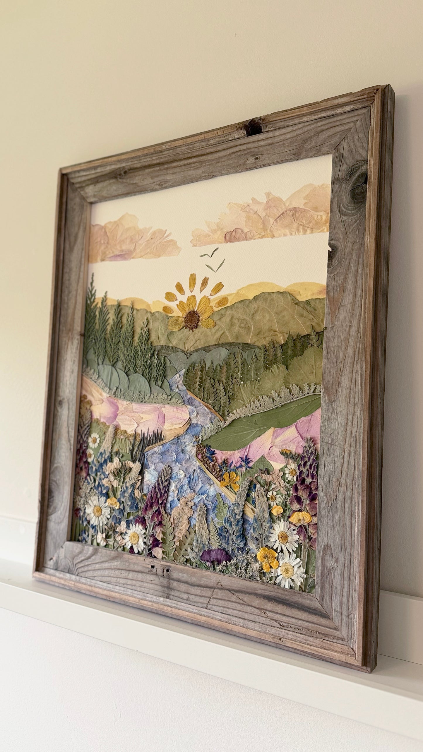 Wild Valley Landscape  - Original Pressed Flower Artwork Framed