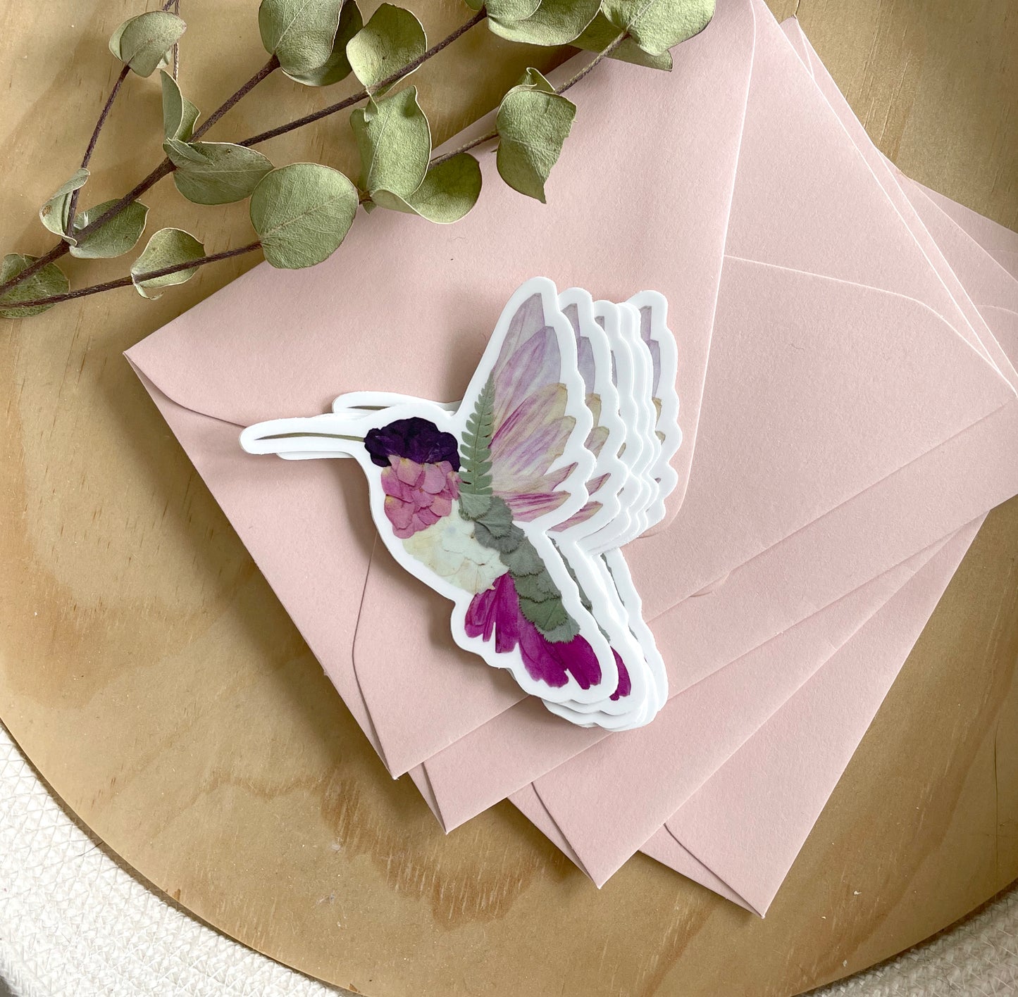 Hummingbird Pressed Flowers, Sticker 3"