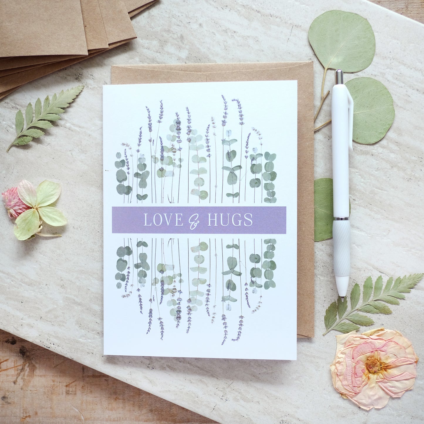 Love and Hugs Lavender & Eucalyptus Card *Discontinued