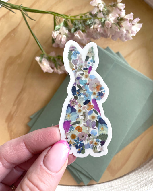 Rabbit Pressed Flowers, Sticker 3"